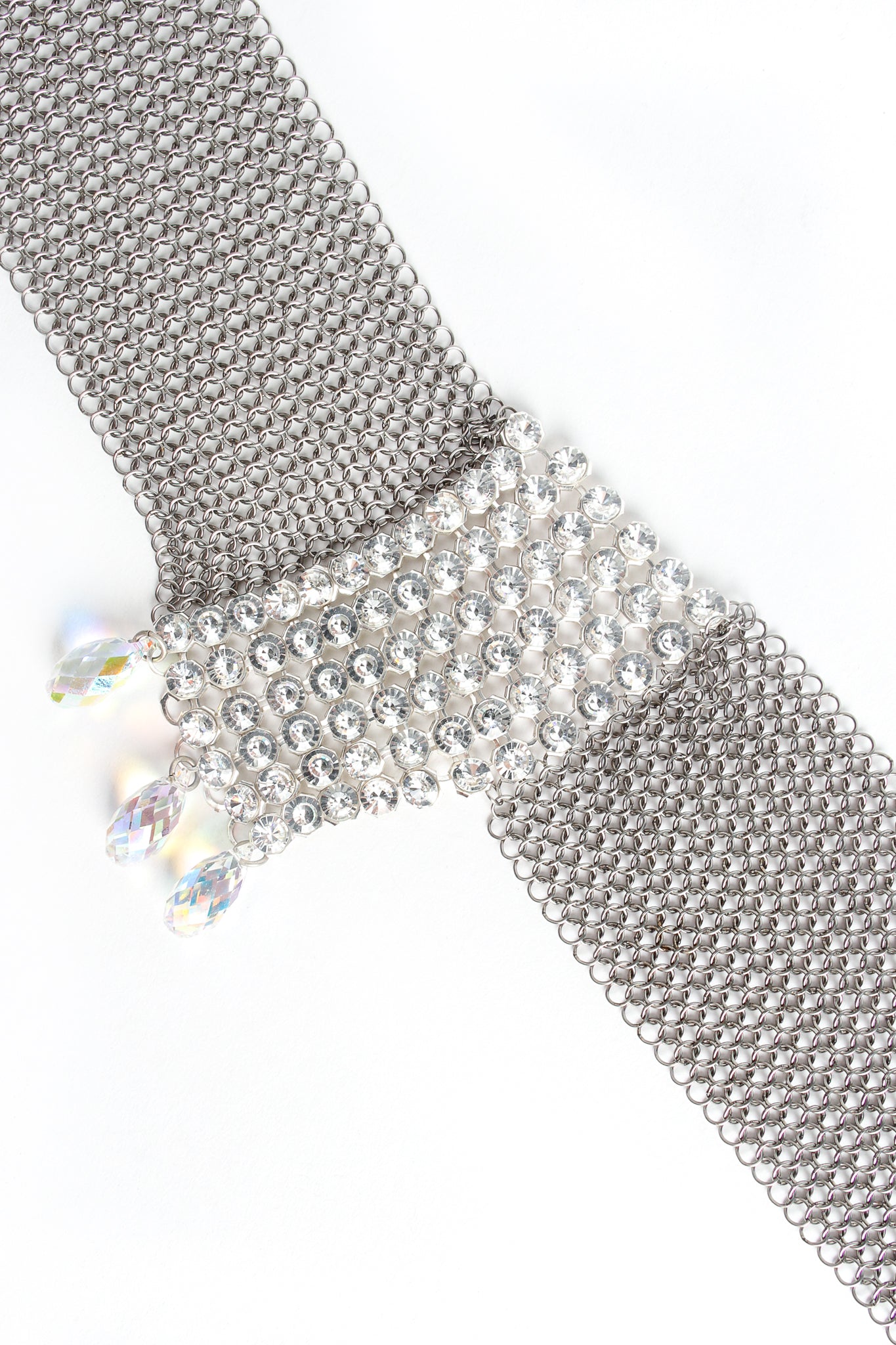 Vintage Anthony Ferrara Swarovski Point Drop Pewter Mesh Choker crystal detail @ Recess Los Angeles