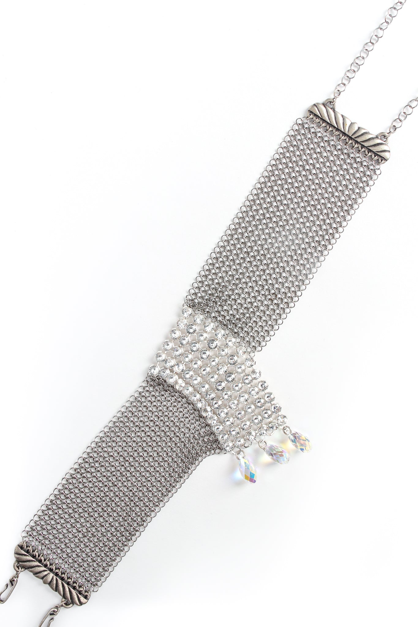 Vintage Anthony Ferrara Swarovski Point Drop Pewter Mesh Choker flat at Recess Los Angeles