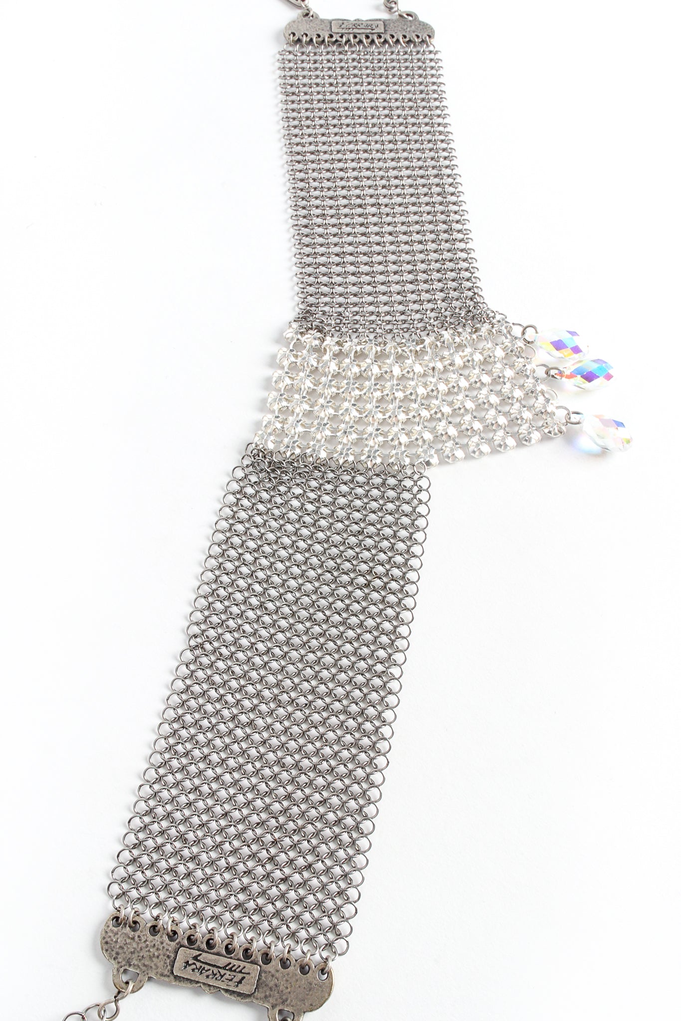 Vintage Anthony Ferrara Swarovski Point Drop Pewter Mesh Choker flat at Recess Los Angeles