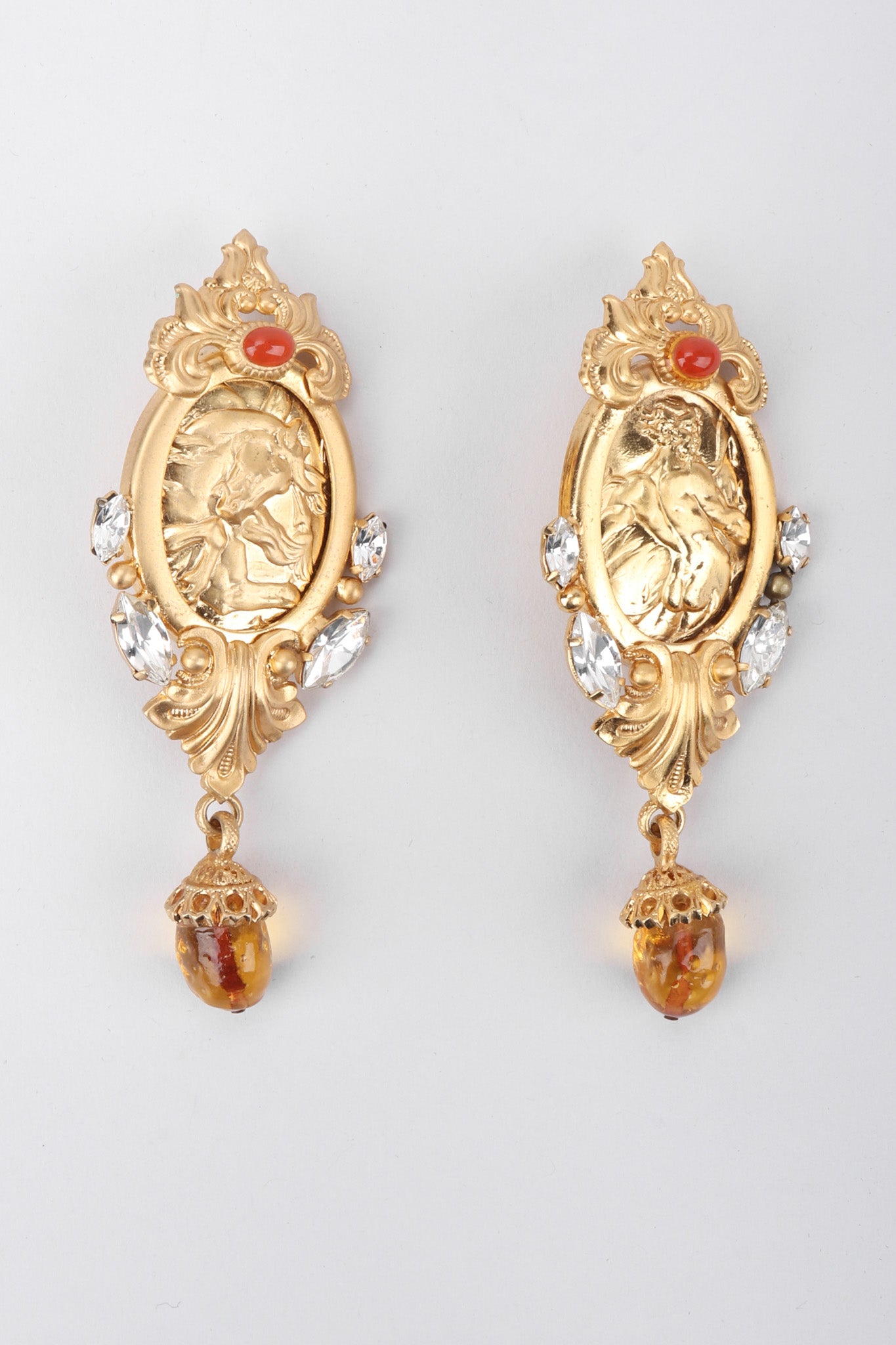 Recess Los Angeles Vintage Gianfranco Ferre Baroque Relief Portrait Cameo Frame Drop Earrings