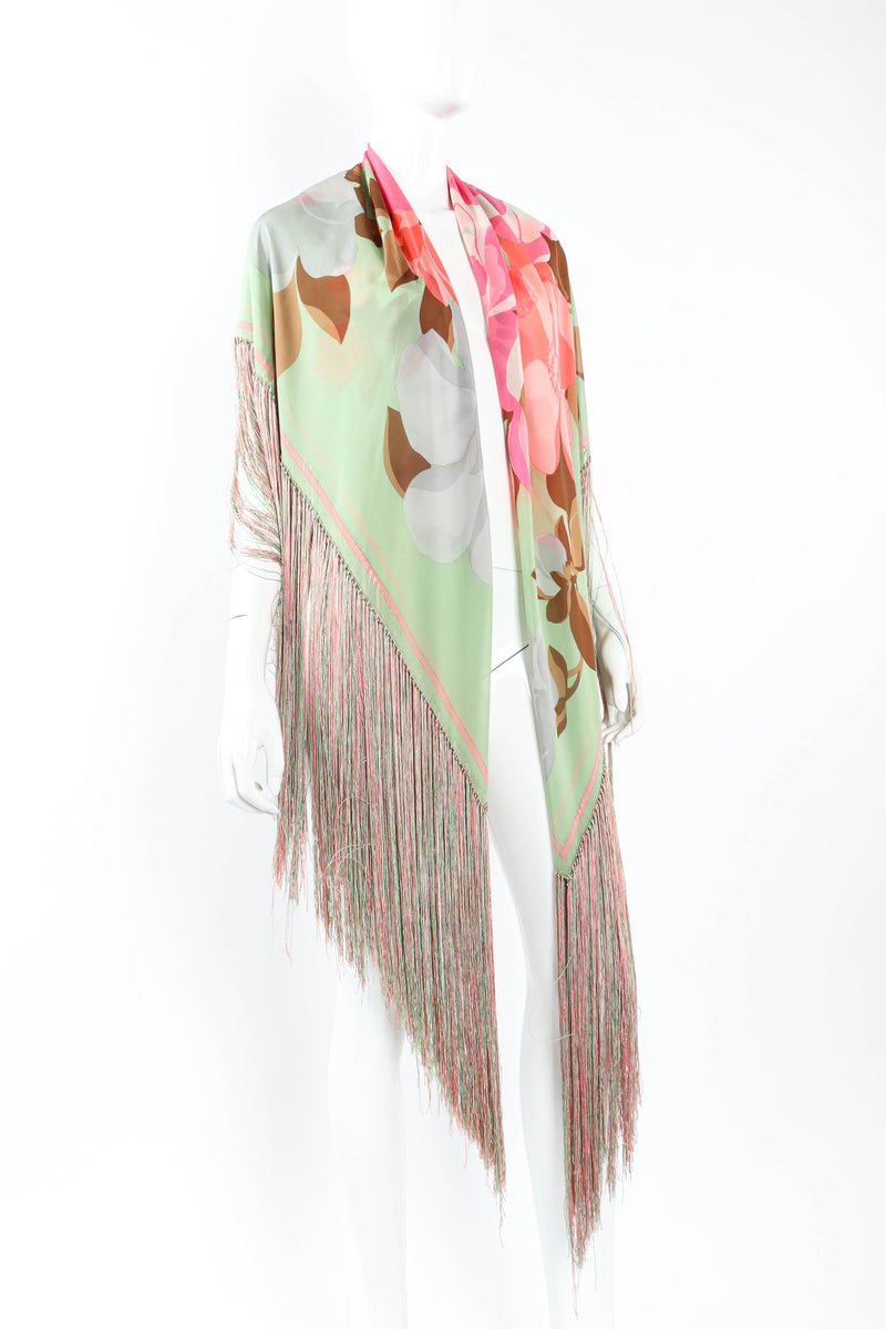 Vintage Francois Guerin Airy Floral Fringe Shawl on mannequin @ Recess LA