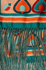 Vintage Francois Guerin Tropical Floral Print Silk Fringe Scarf Shawl Detail at Recess LA