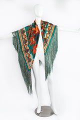 Vintage Francois Guerin Tropical Floral Print Silk Fringe Scarf Shawl on Mannequin Front at Recess