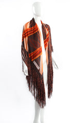 Vintage Francois Guerin Woven Stripe Print Silk Fringe Shawl on Mannequin Front at Recess LA