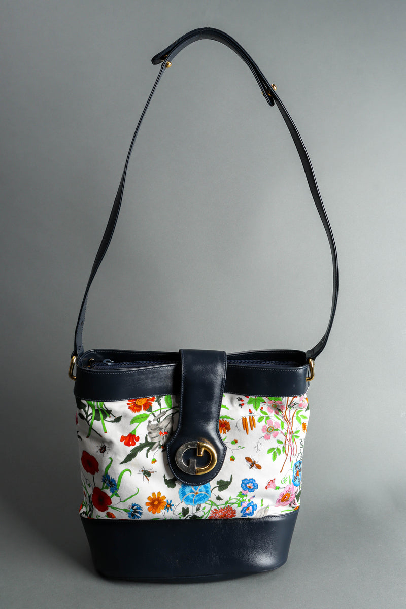 Vintage Gucci 1980 Botanical Flora Bucket Shoulder Bag front @ Recess LA