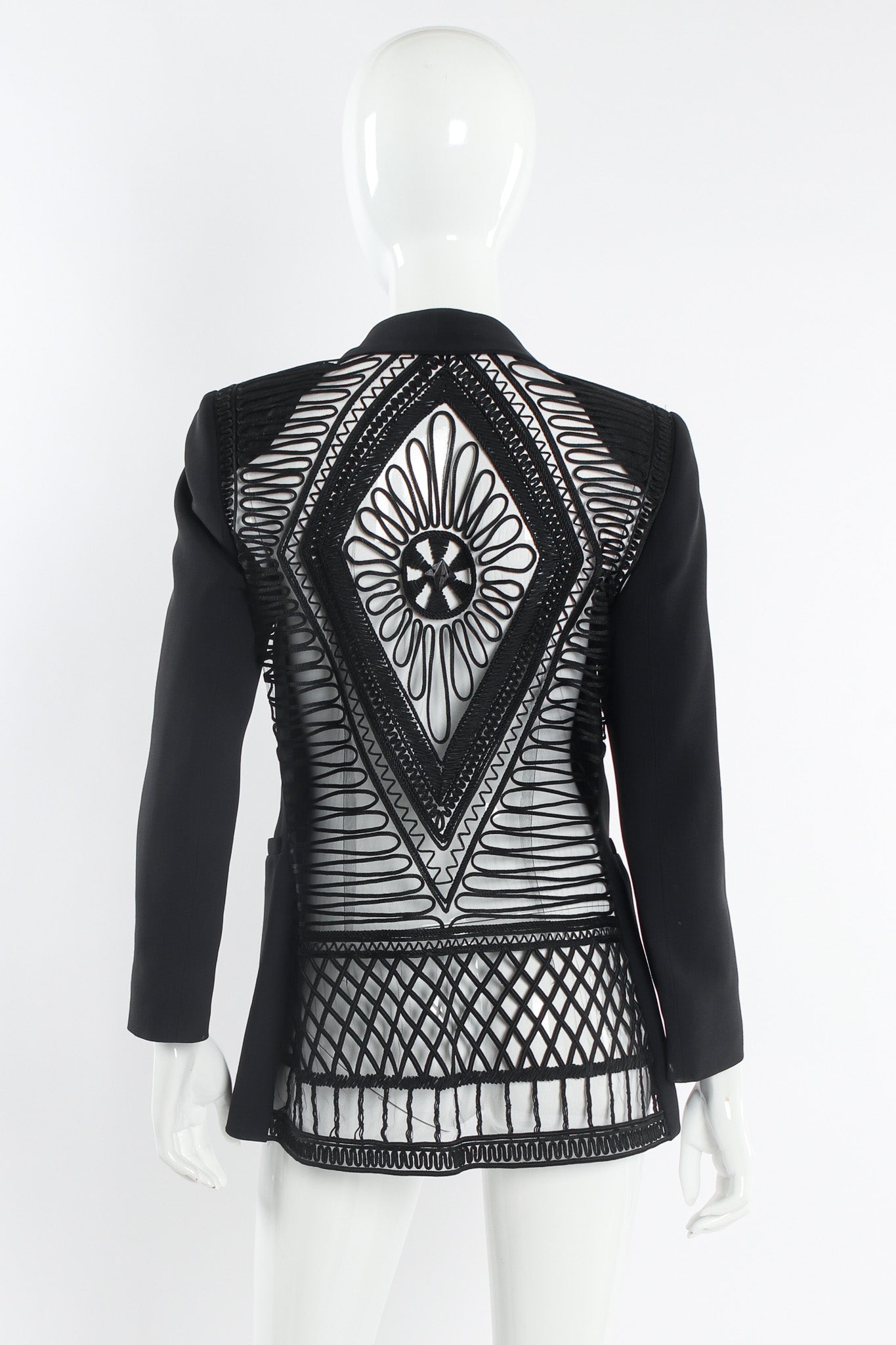 Vintage Gai Mattiolo Soutache Braid Mesh Geo Blazer mannequin back @ Recess Los Angeles