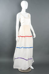 Vintage Galanos Satin Ribbon Stripe Panel Dress mannequin angle @ Recess LA