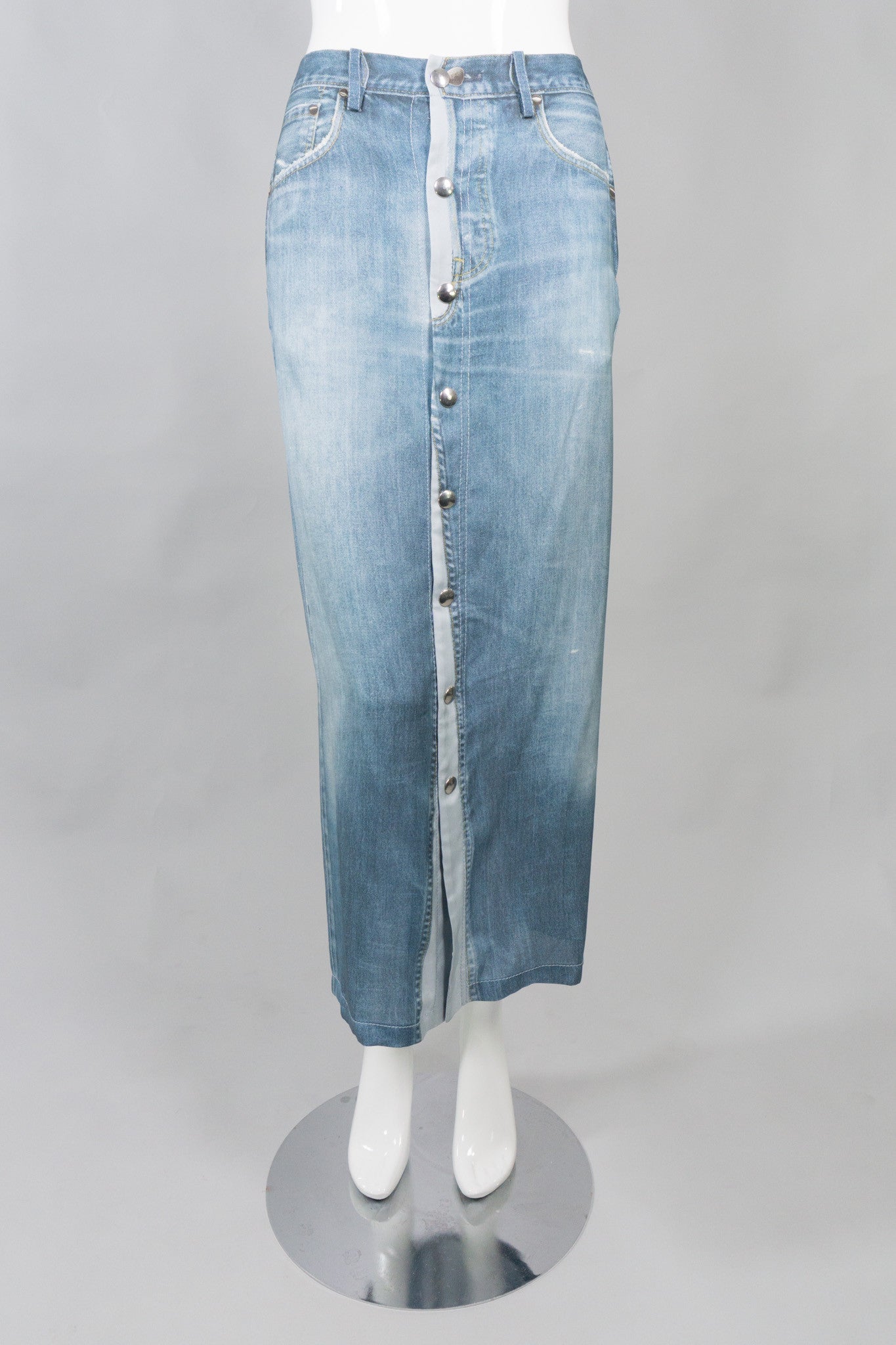 Jean Paul Gaultier Silk Denim Trompe L'Oeil Jean Skirt