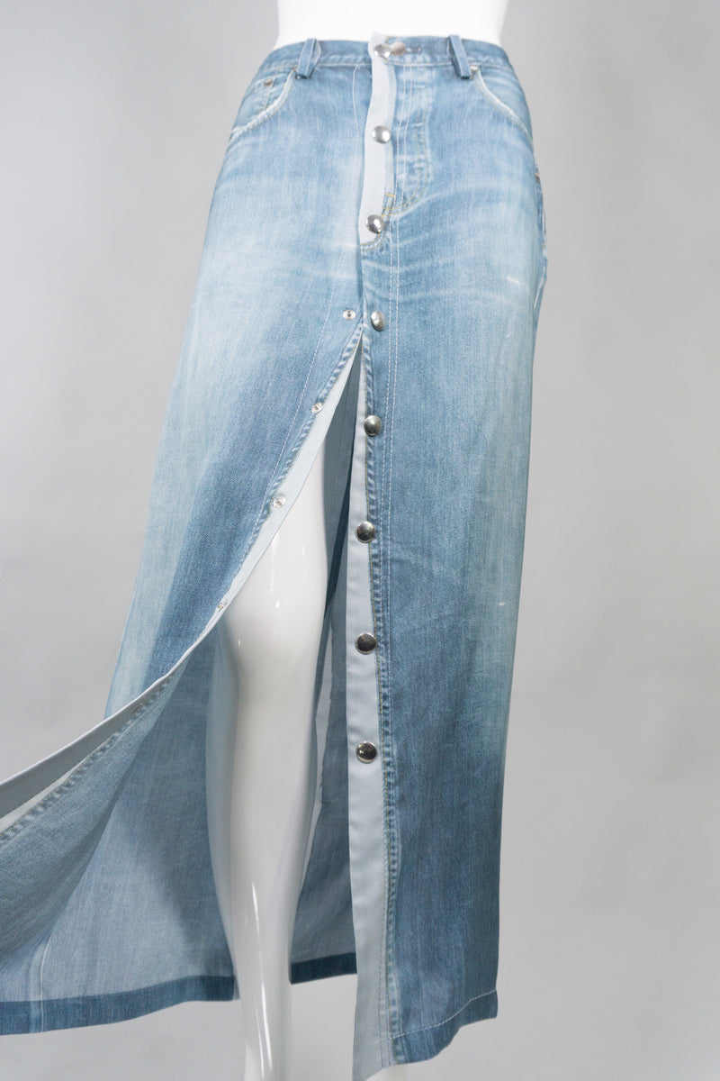 Jean Paul Gaultier Silk Denim Trompe L'Oeil Jean Skirt