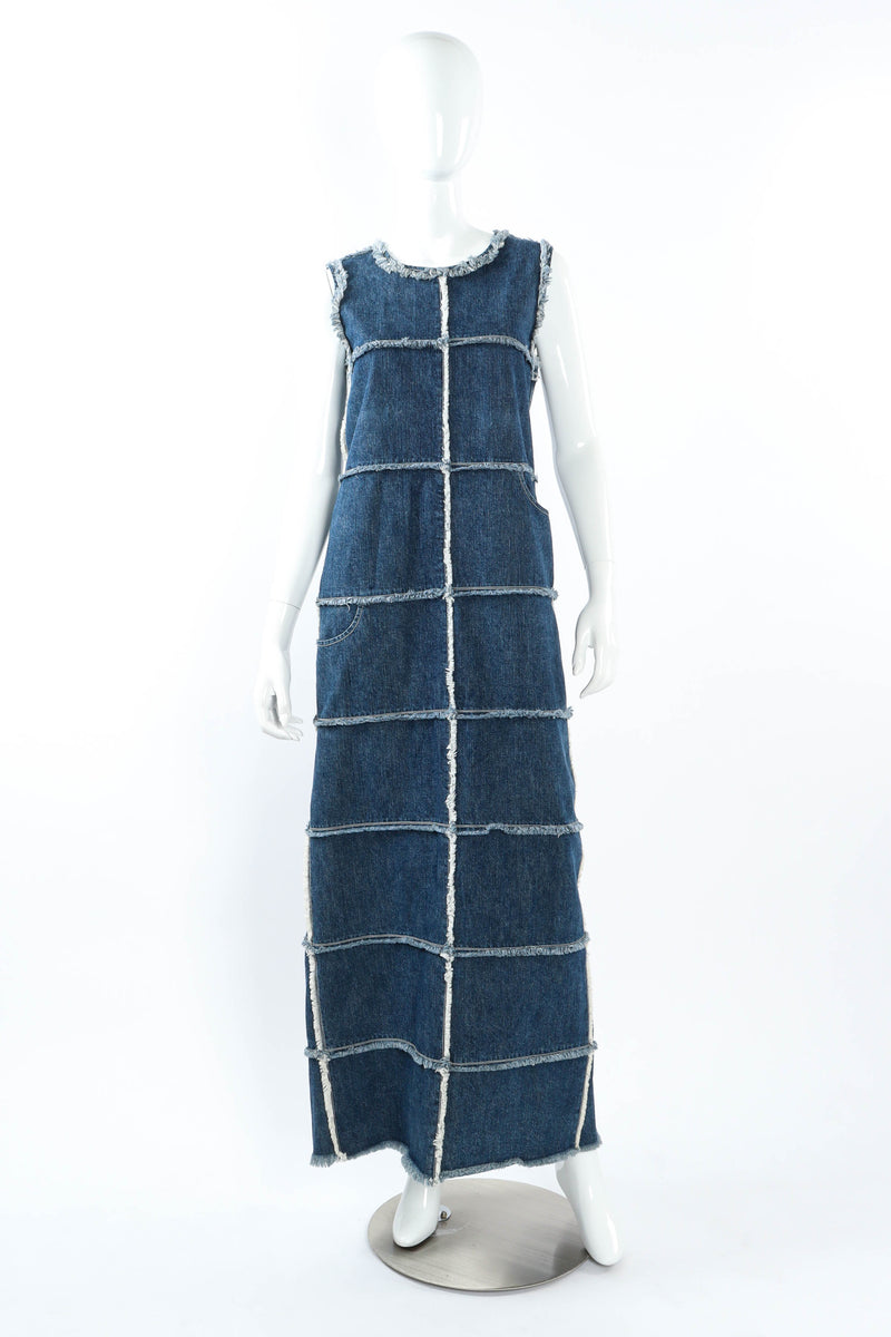 Vintage Jean Paul Gaultier Frayed Denim Patches Dress mannequin front @ Recess LA