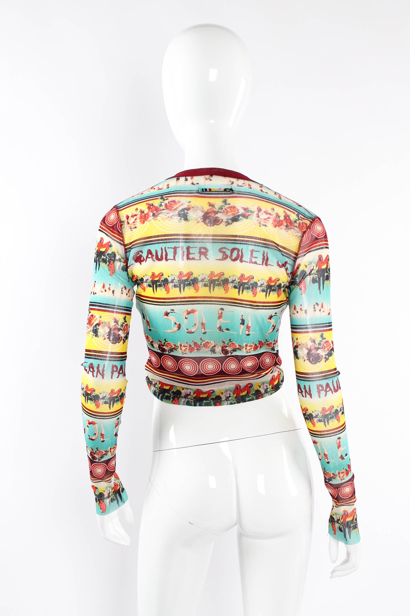 Vintage Jean Paul Gaultier Tropical Soleil Mesh Wrap Top on mannequin back at Recess Los Angeles