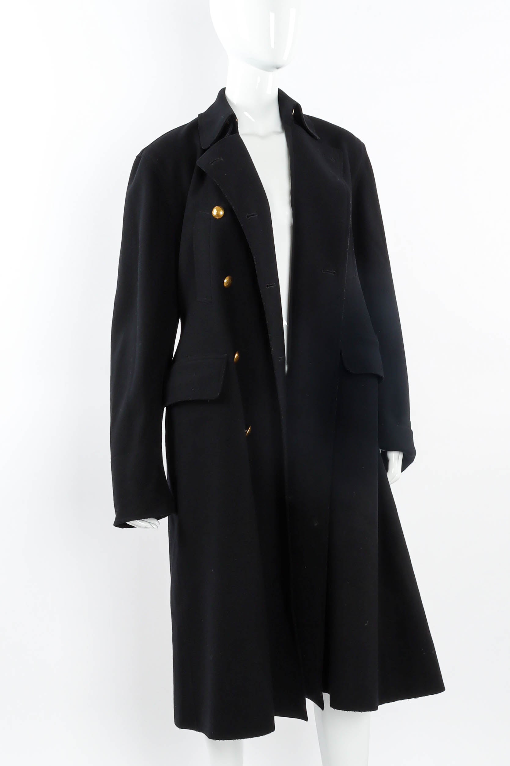 Vintage Jean Paul Gaultier Double Breasted Wool Coat mannequin front button open  @ Recess LA