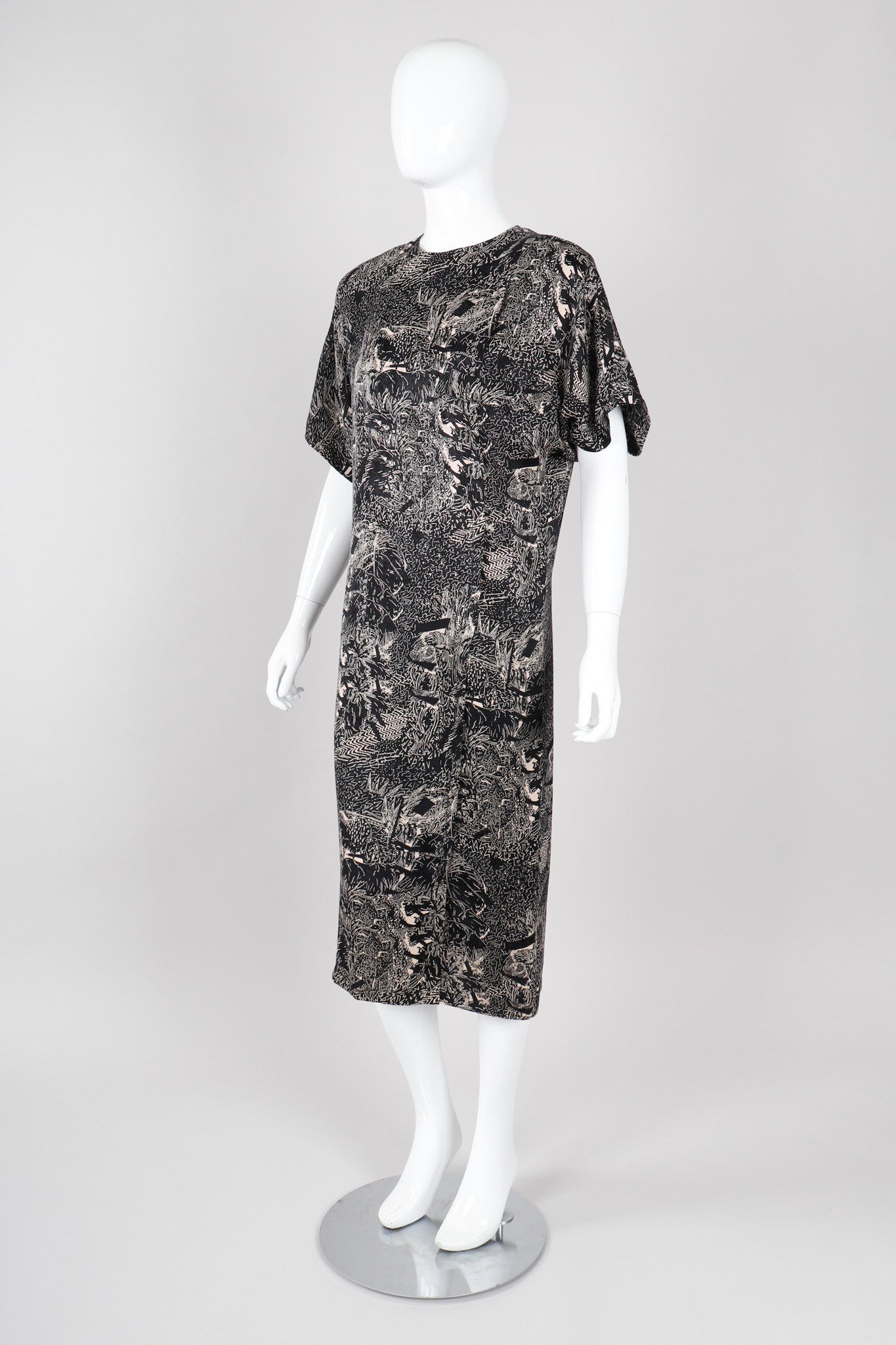 Recess Los Angeles Vintage Genny Silk Print Safari Scribble Dress