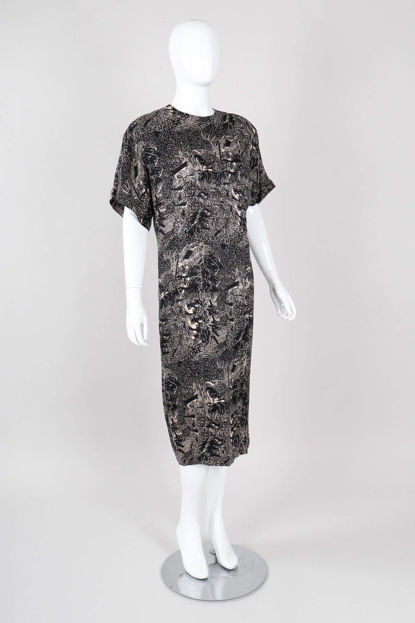 Recess Los Angeles Vintage Genny Silk Print Safari Scribble Dress