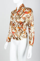 Vintage Genny Satin Draped Faux Wrap Blouse on Mannequin angle at Recess Los Angeles