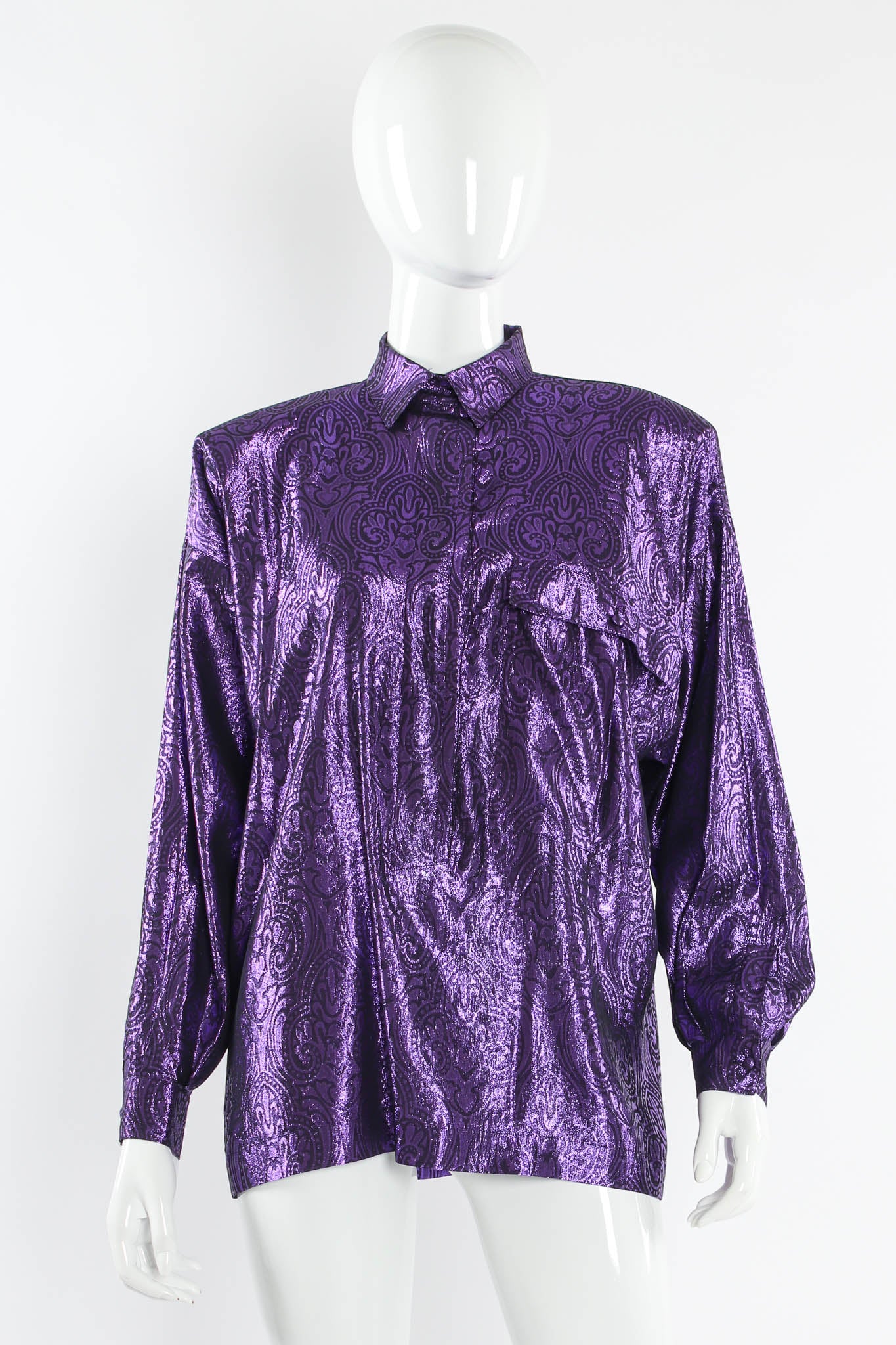 Vintage Genny for Giorgio Silk Lamé Brocade Blouse mannequin front @ Recess LA