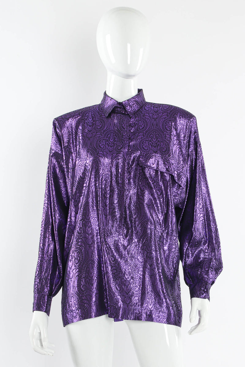 Vintage Genny for Giorgio Silk Lamé Brocade Blouse mannequin front @ Recess LA