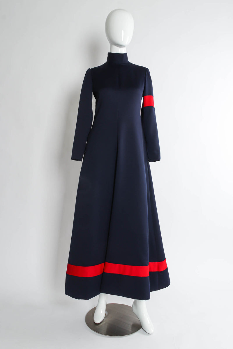 Vintage Geoffrey Beene for Saks Bold Stripe Navy Dress mannequin front @ Recess LA