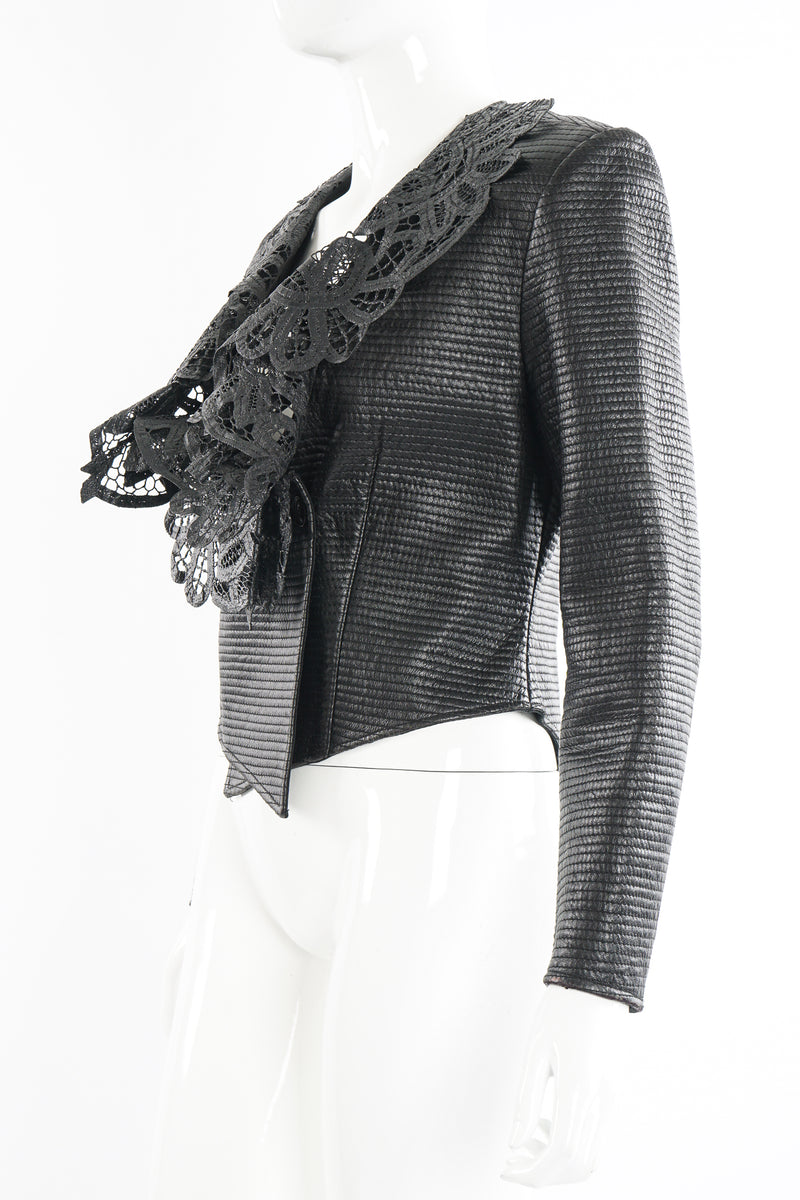 Vintage Gianfranco Ferre Quilted Leather Lace Jacket on Mannequin crop at Recess Los Angeles