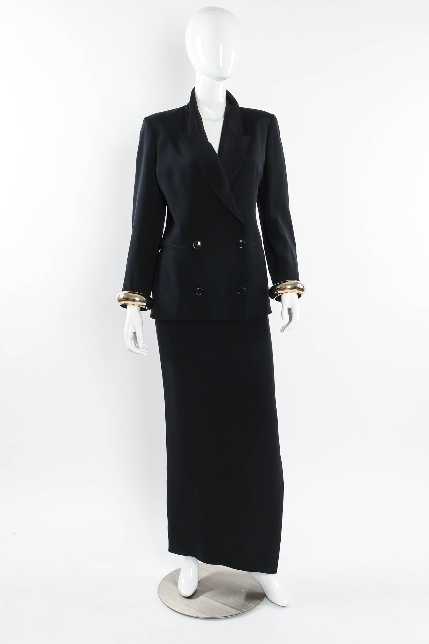 Vintage Gianfranco Ferre Bangle Cuff Blazer & Skirt Set mannequin front @ Recess Los Angeles