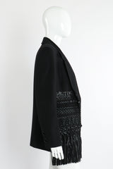 Vintage Gianfranco Ferre Leather Macrame Boyfriend Jacket on Mannequin Side at Recess Los Angeles