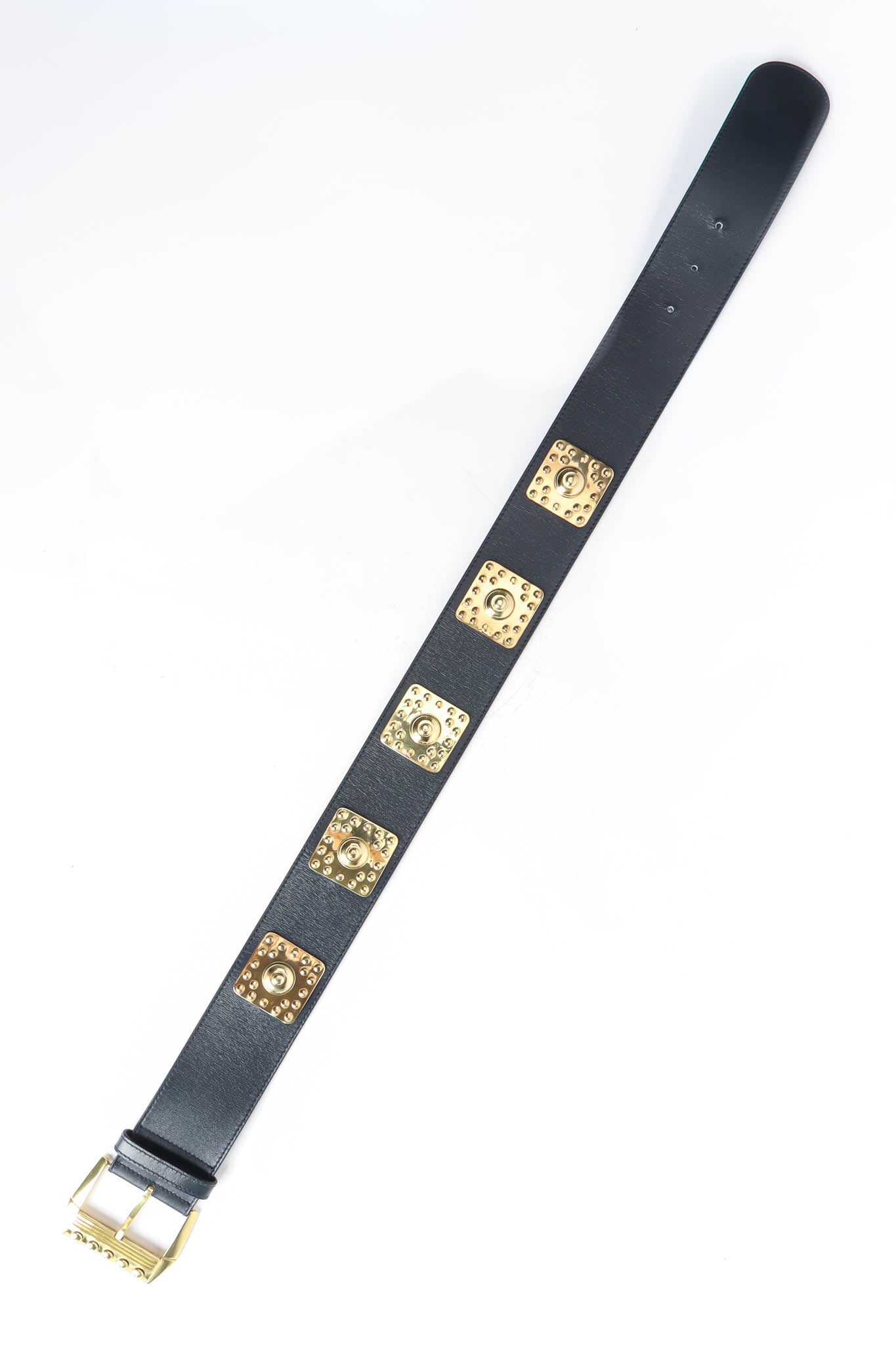 Vintage Gianni Versace Stud Plate Leather Belt front flat @ Recess Los Angeles