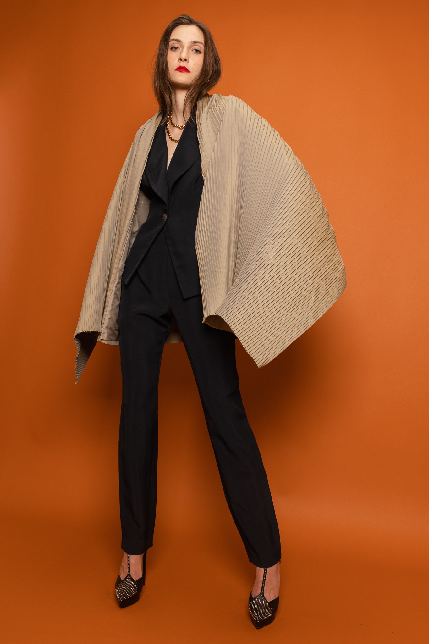 Vintage Romeo Gigli Pleated Cape Blazer on Model @ Recess Los Angeles