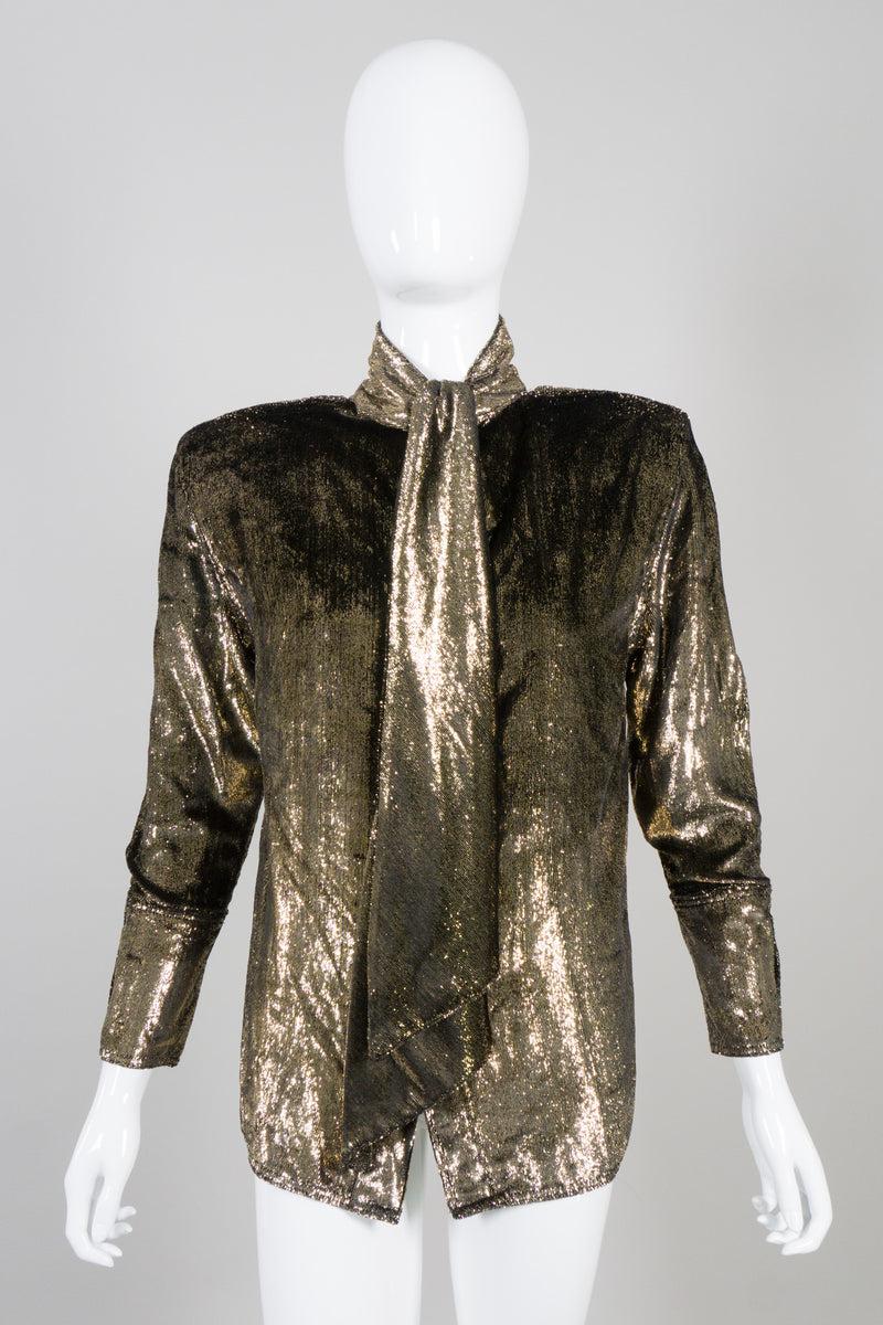 Paillettes Enrico Coveri Giorgio Vintage Gold Lamé Velvet Blouse