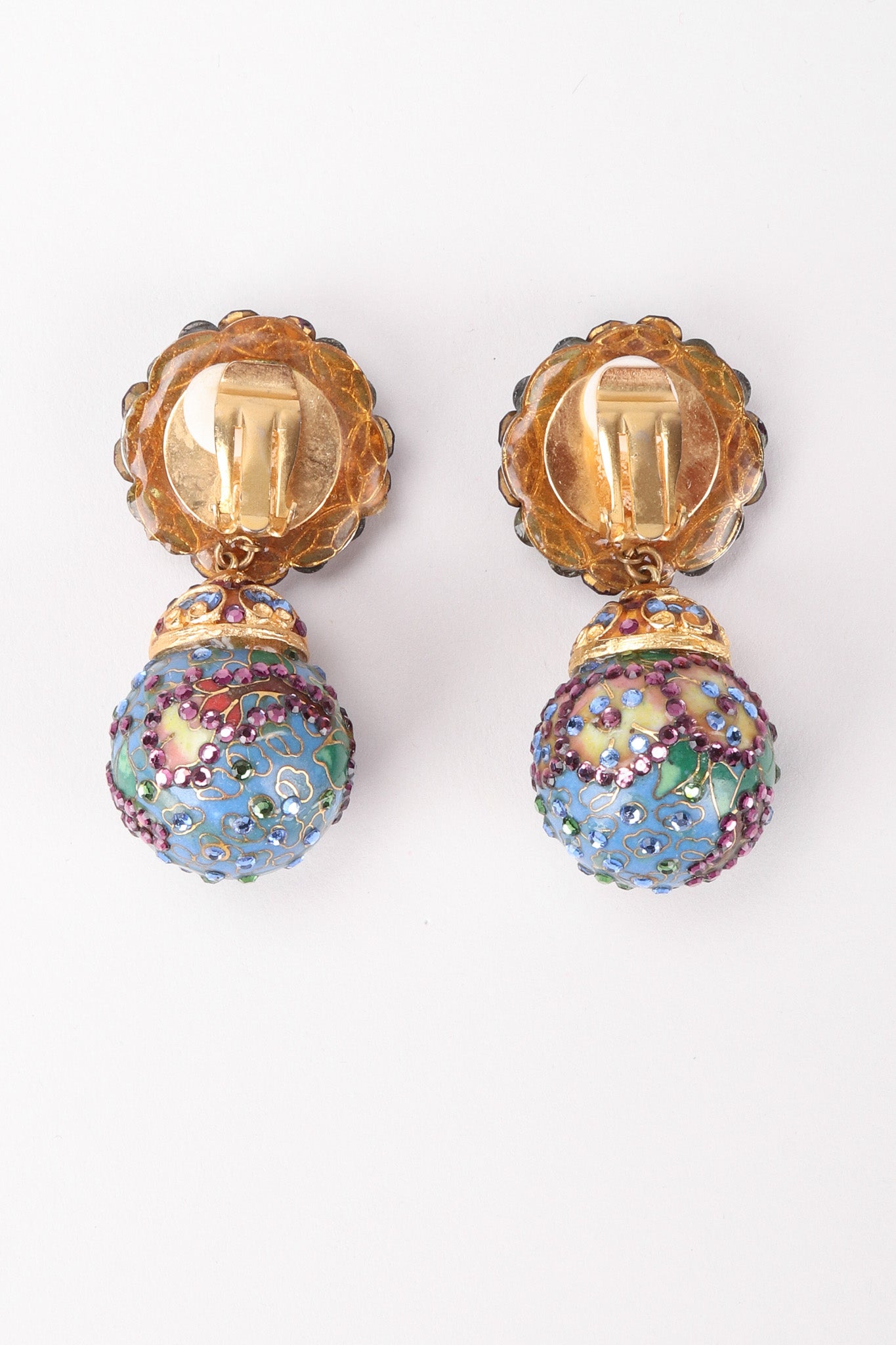 Recess Los Angeles Vintage Crystal Cloisonne Ball Drop Earrings