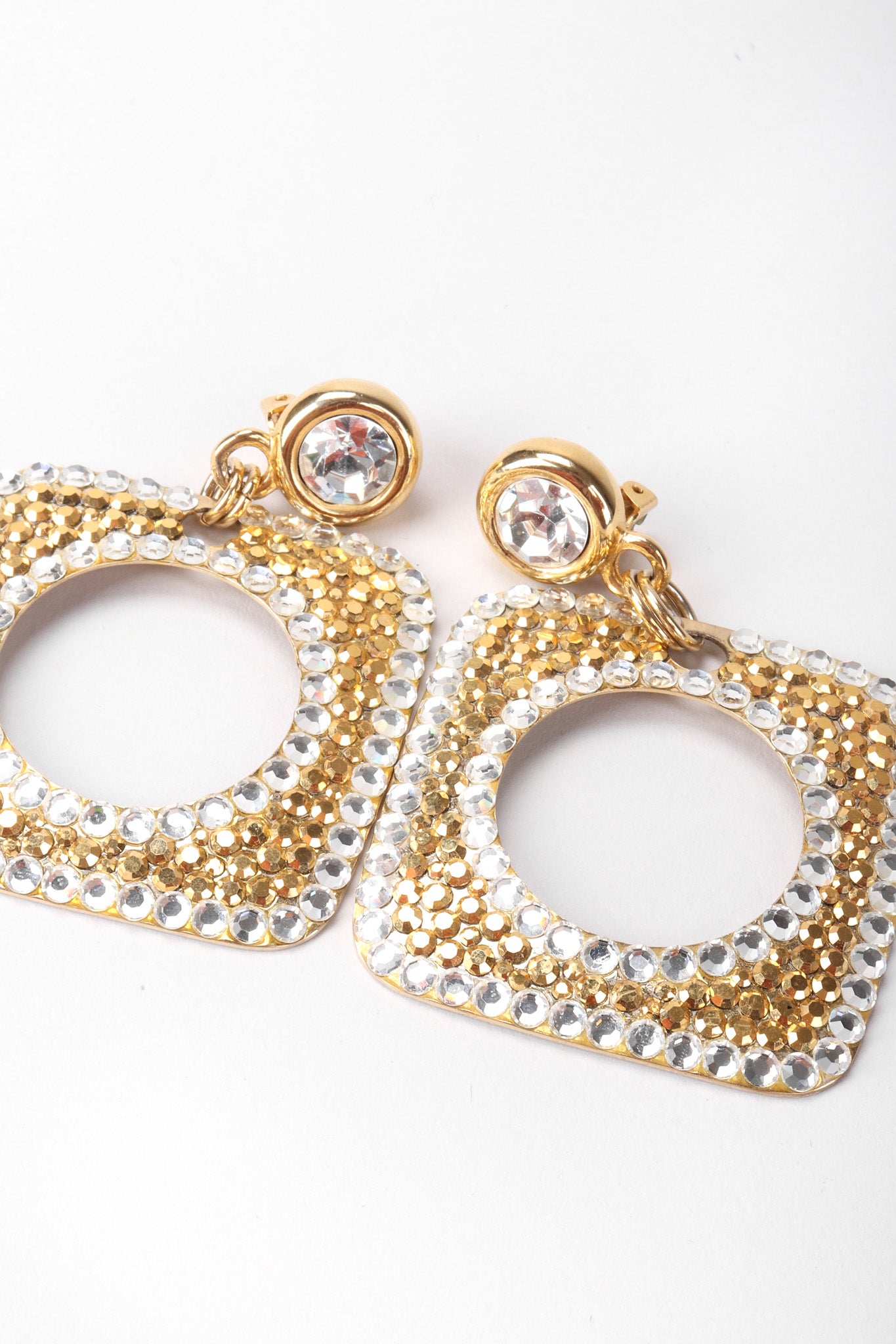 Recess Los Angeles Vintage Unsigned Gold Crystal Square Hoop Earrings