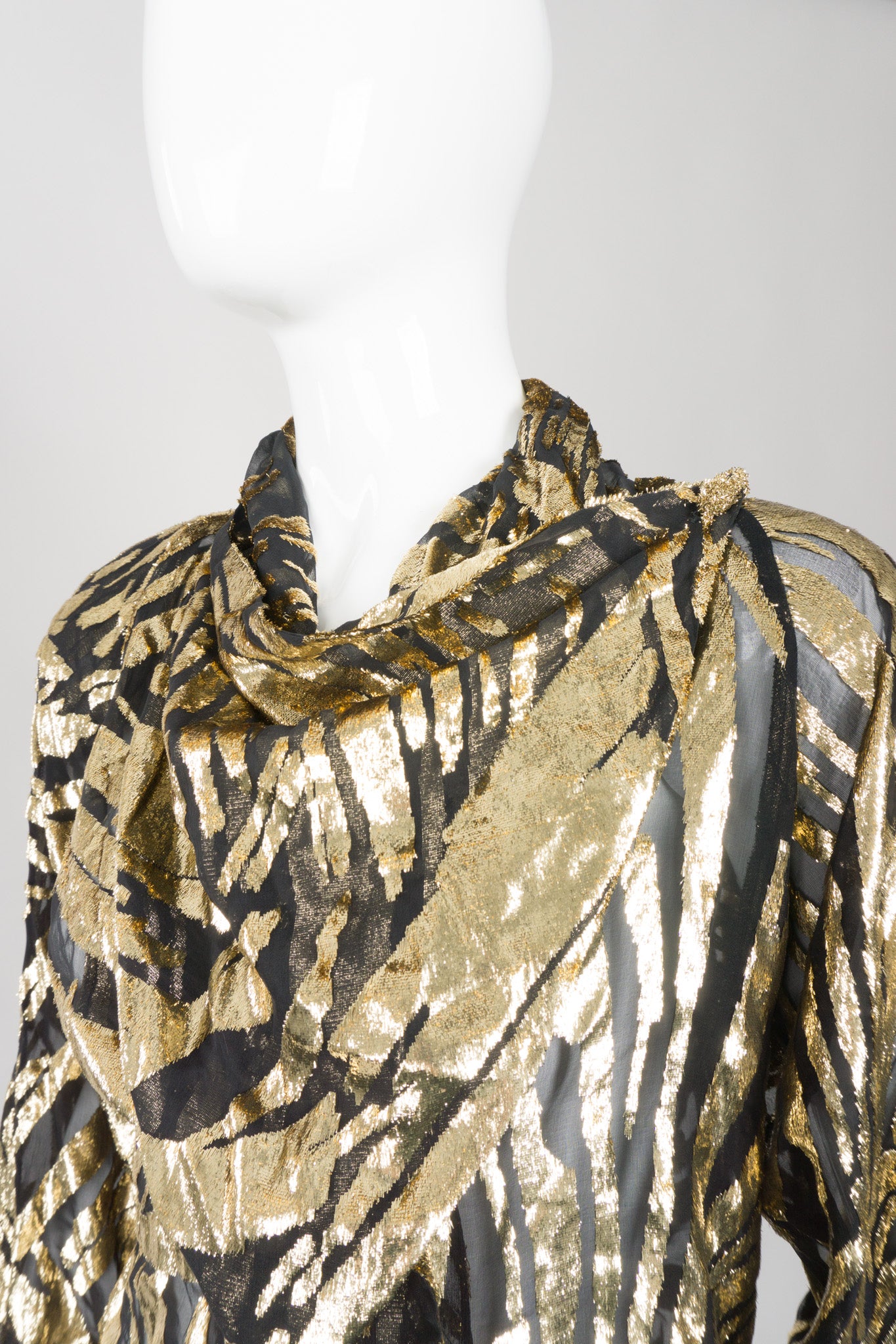 Alan Austin Gold Silk Velvet Lamé Zebra Palm Burnout Top