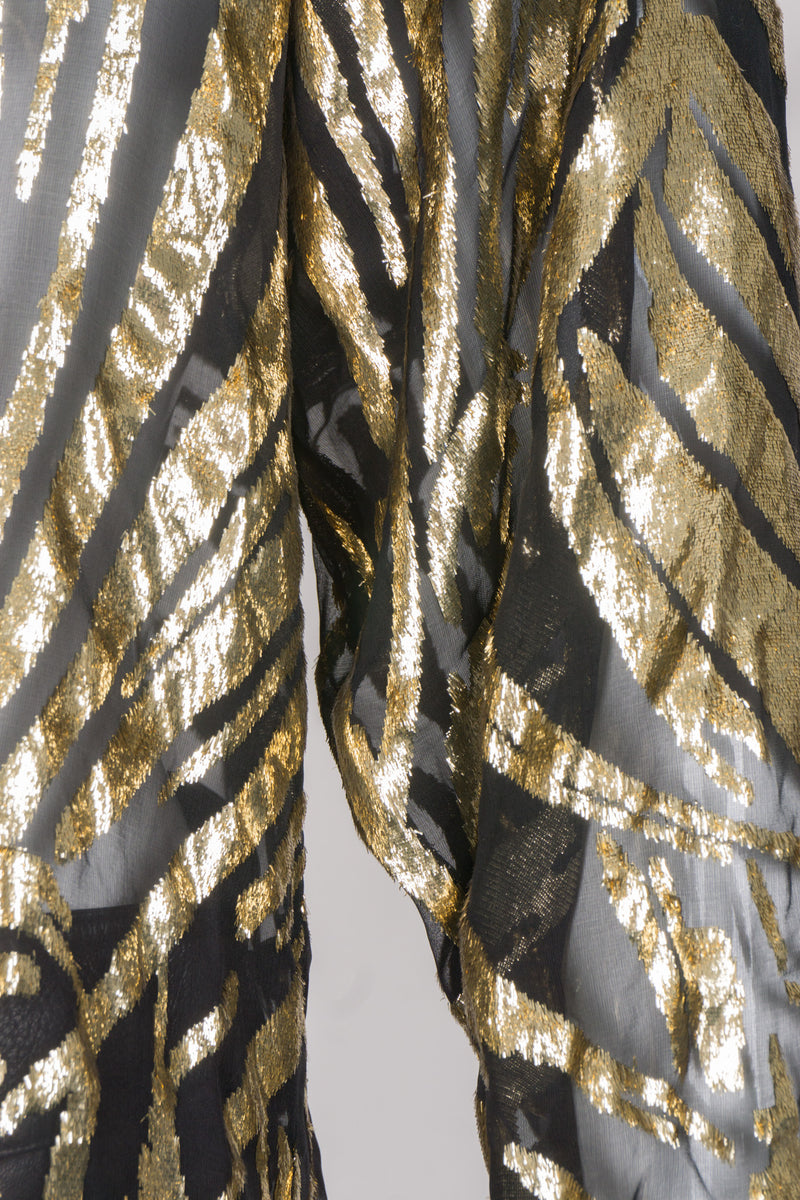 Alan Austin Gold Silk Velvet Lamé Zebra Palm Burnout Top