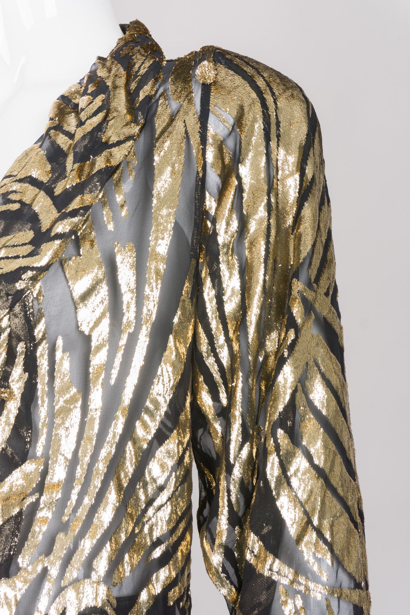 Alan Austin Gold Silk Velvet Lamé Zebra Palm Burnout Top