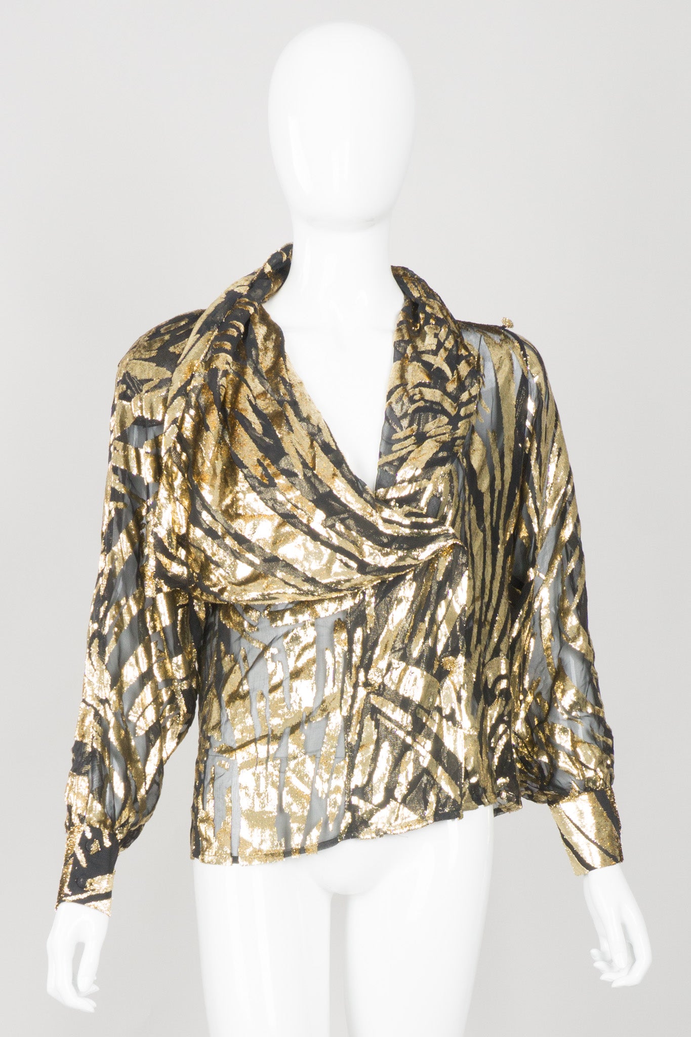 Alan Austin Gold Silk Velvet Lamé Zebra Palm Burnout Top