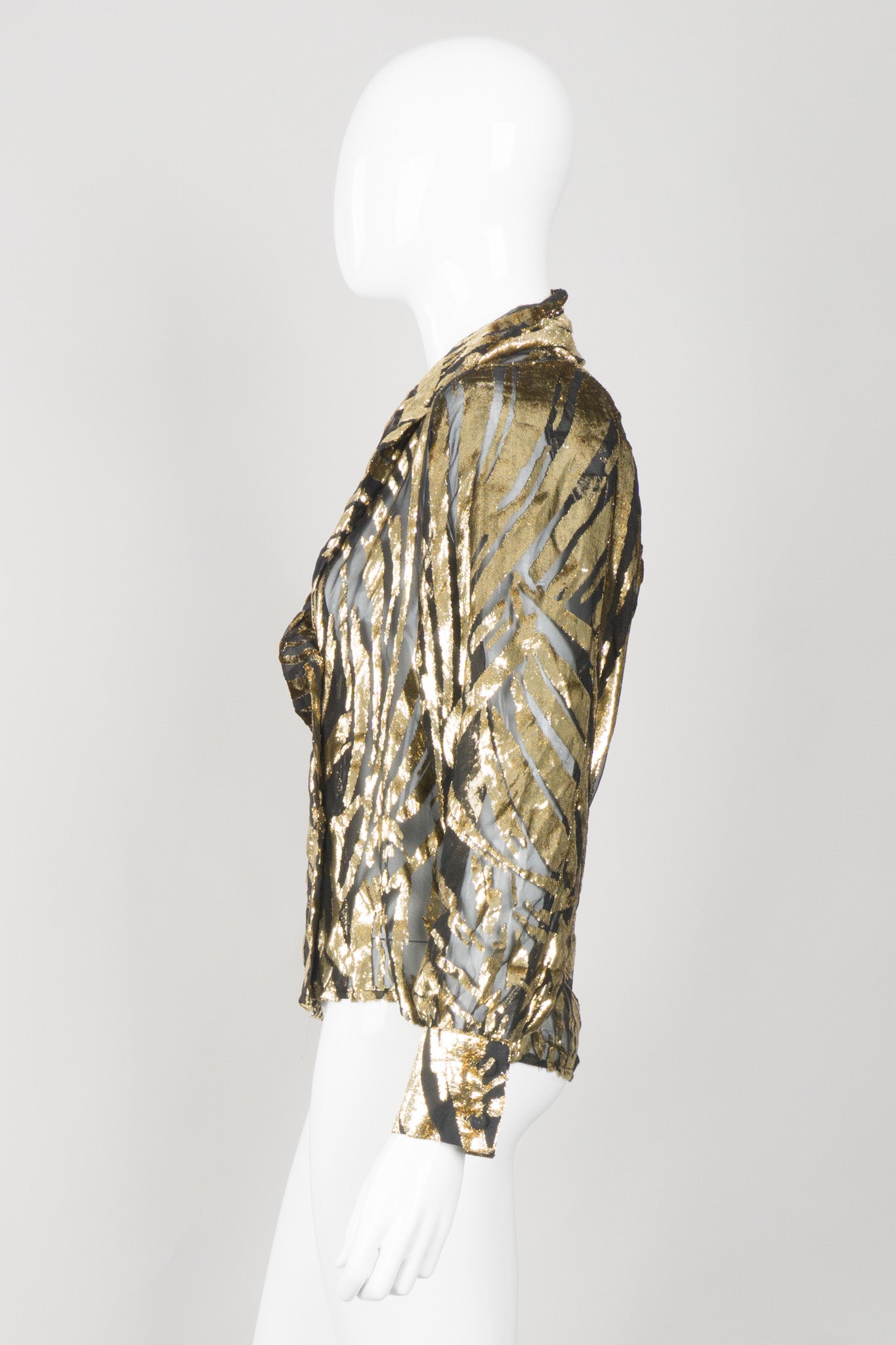 Alan Austin Gold Silk Velvet Lamé Zebra Palm Burnout Top