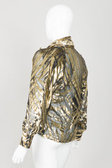 Alan Austin Gold Silk Velvet Lamé Zebra Palm Burnout Top