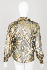 Alan Austin Gold Silk Velvet Lamé Zebra Palm Burnout Top