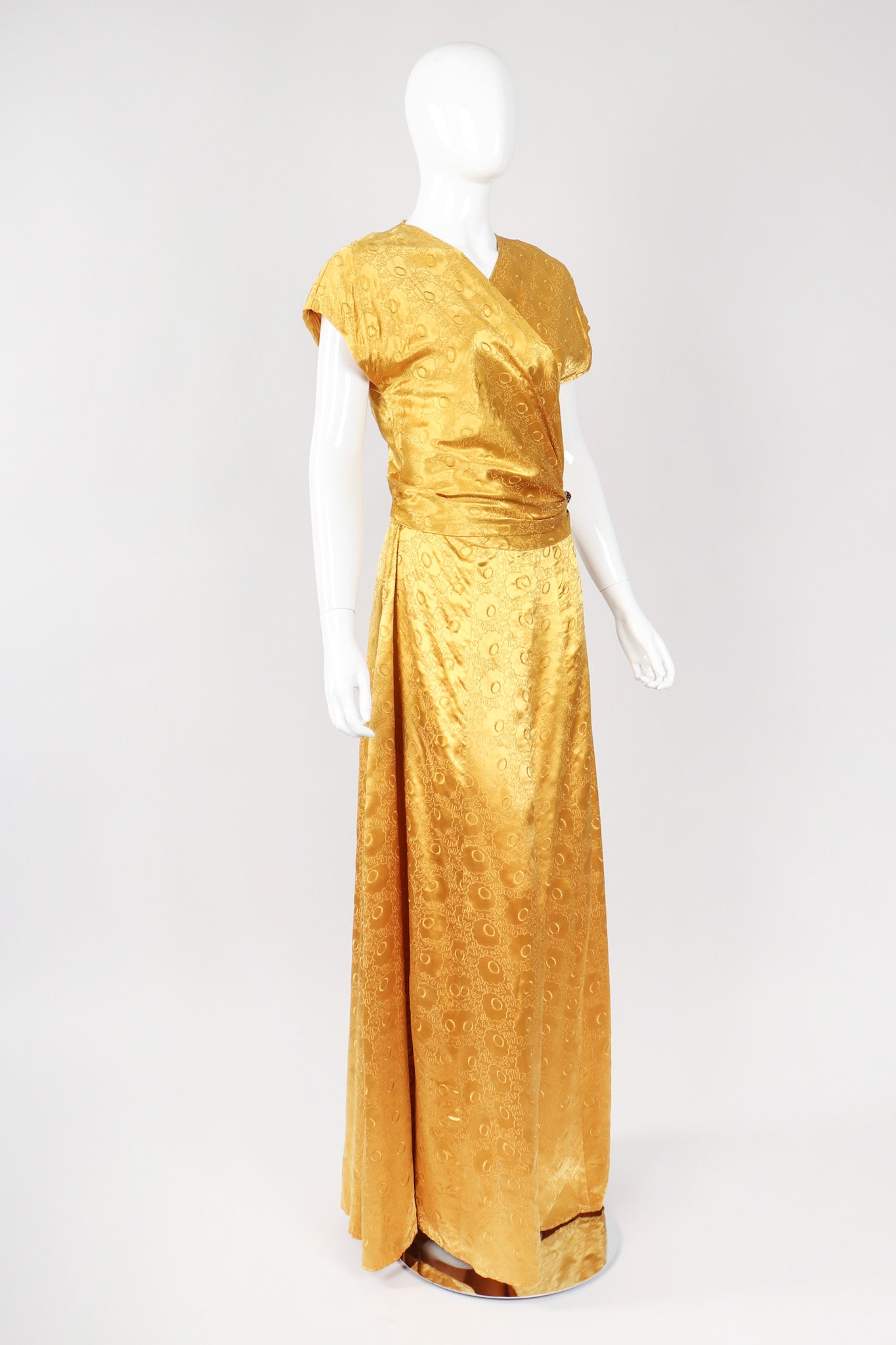 Recess Los Angeles Vintage Red Carpet Formal Event Golden Opium Poppy Satin Silk Gown Dress