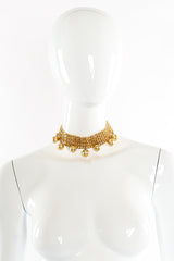 Four row gold vintage curb chain choker necklace with gold ball charms on mannequin @recessla