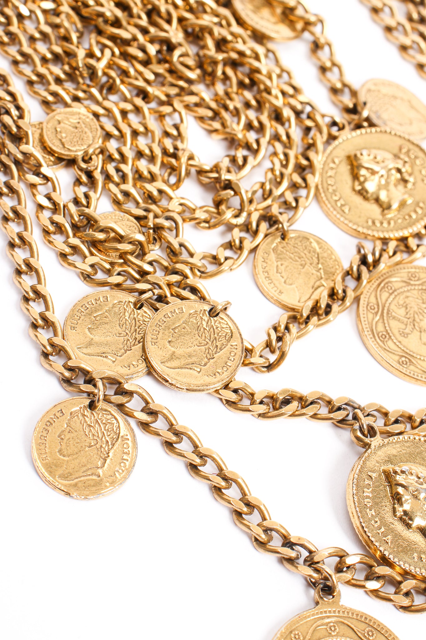 Vintage Goldette Multi-Strand Layered Coin Necklace detail at Recess Los Angeles