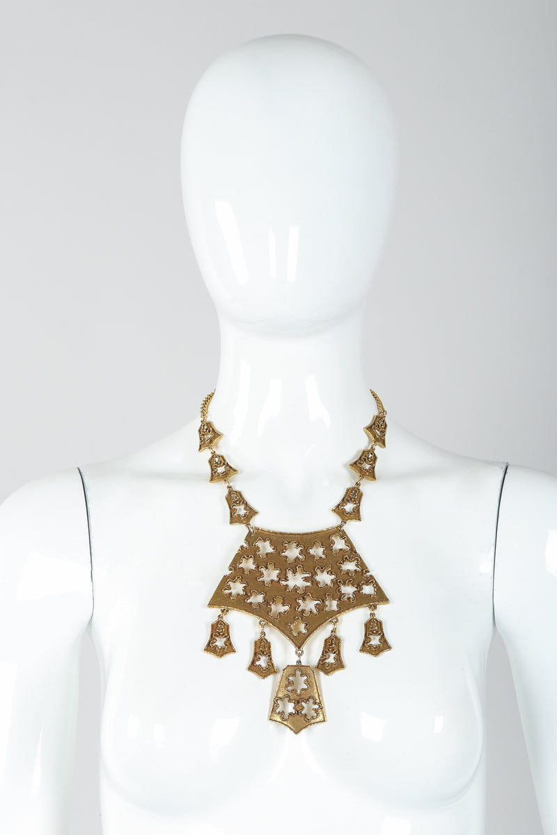 Vintage Goldette Brutalist Splatter Plate Cutout Necklace on Mannequin at Recess Los Angeles