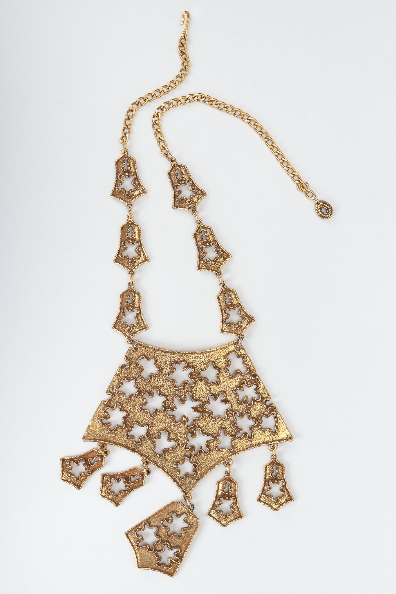 Vintage Goldette Brutalist Puzzle Plate Cutout Necklace on White Background at Recess Los Angeles