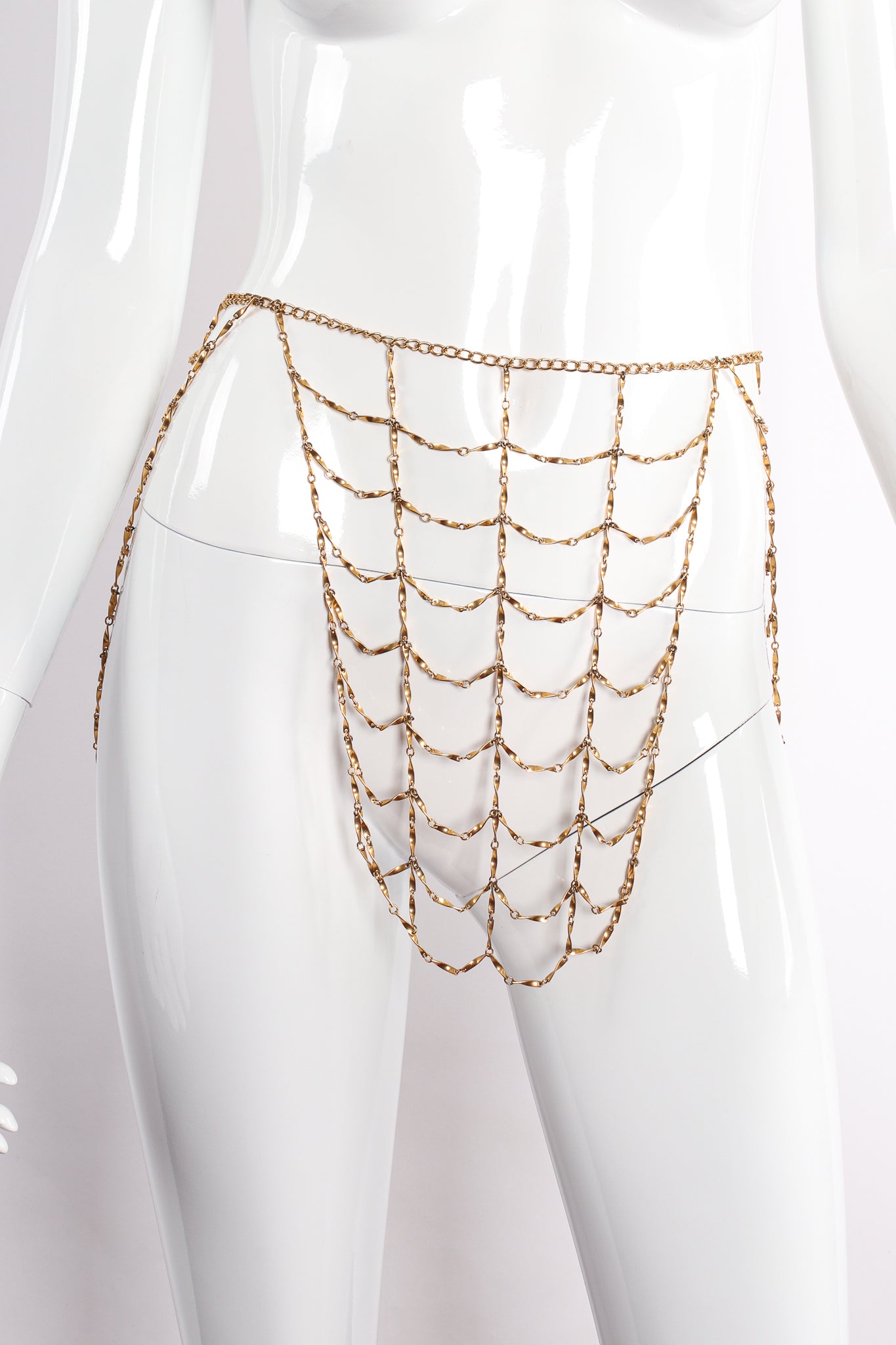 Vintage Gold Lattice Cage Panel Body Chain on Mannequin as skirt belt at Recess Los Angeles