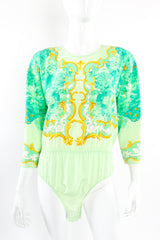 Vintage Escada Pastel Floral Baroque Bodysuit on Mannequin front at Recess Los Angeles