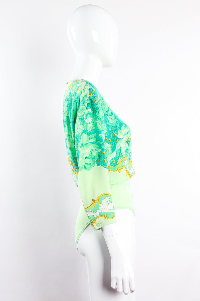 Vintage Escada Pastel Floral Baroque Bodysuit on Mannequin side at Recess Los Angeles