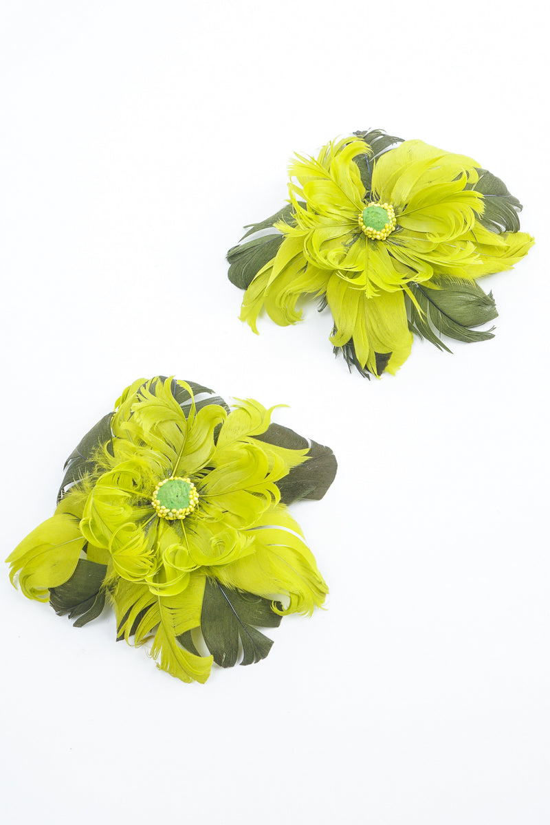 Vintage Chartreuse Feather Flower Earrings at Recess Los Angeles