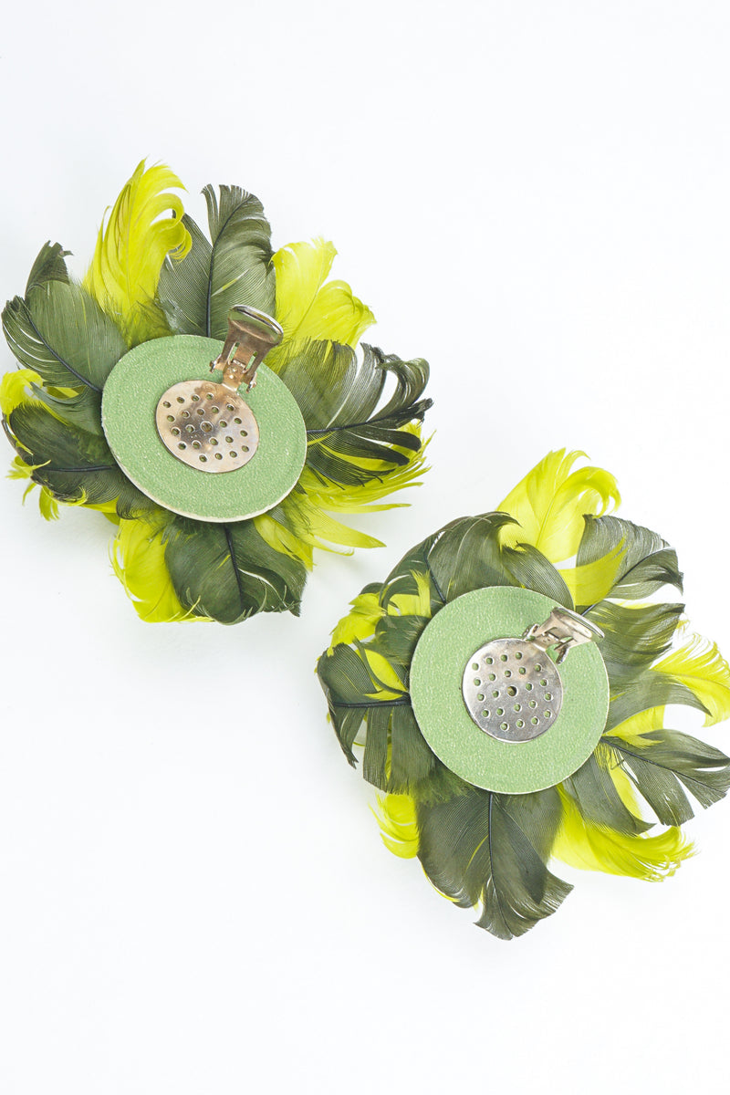 Vintage Chartreuse Feather Flower Earrings Backside at Recess Los Angeles