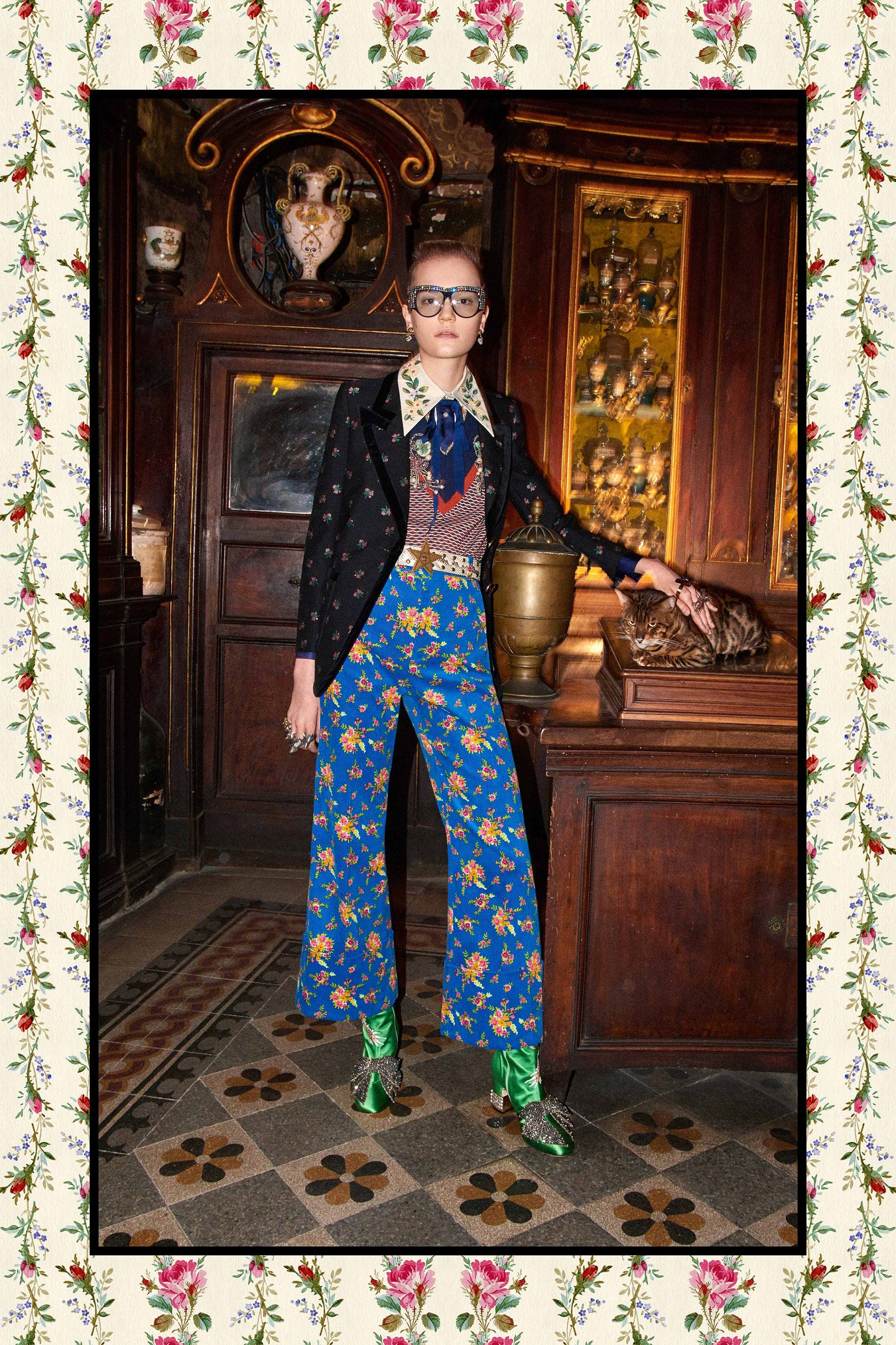 Gucci 2017 Pre-Fall Floral Cropped Corduroy Pant runway image @ Recess LA