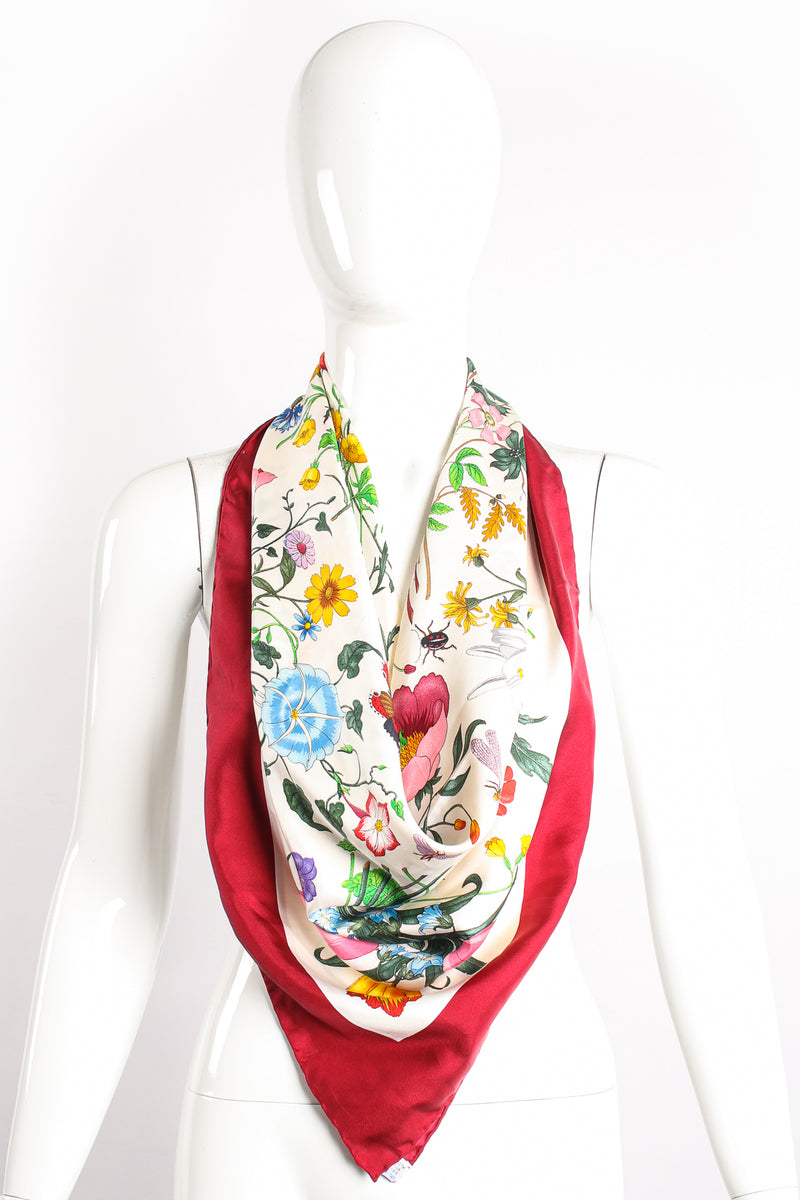 Vintage Gucci V.Accornero Burgundy Flora Scarf on Mannequin at Recess Los Angeles