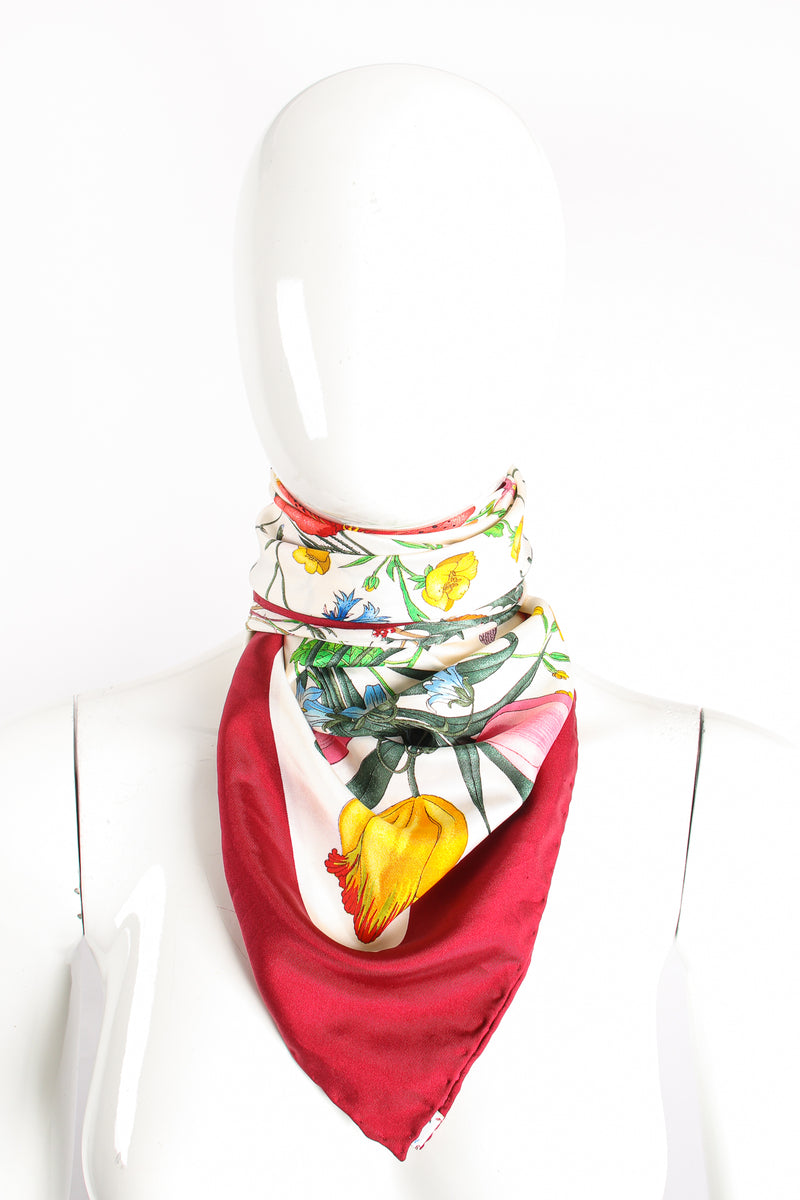 Vintage Gucci V.Accornero Burgundy Flora Scarf on Mannequin at Recess Los Angeles